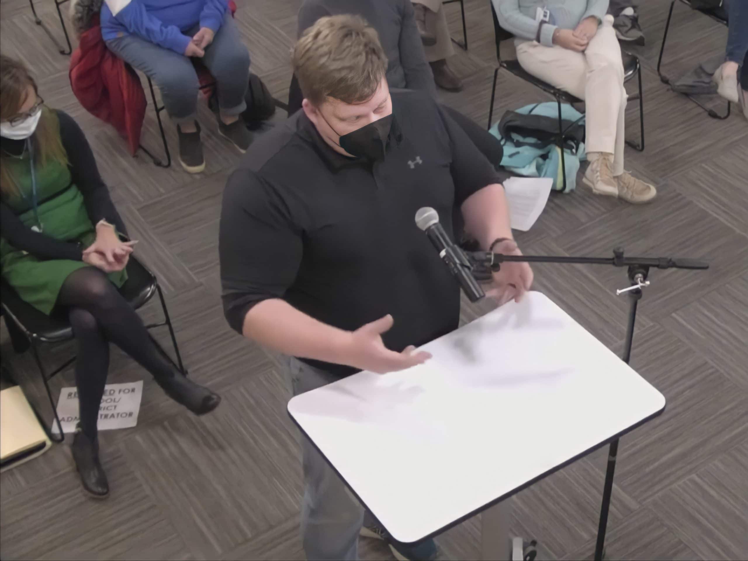 Toby Varland speaks at the Ft. Thomas Independent Schools Board of Education meeting Monday